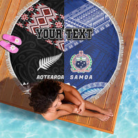 Personalised Aotearoa and Samoa Together Beach Blanket Tatau Art Tattoos-Taniko and Tukutuku with Maori Pattern LT03 - Polynesian Pride
