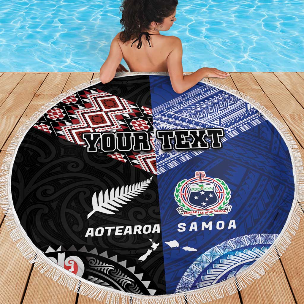 Personalised Aotearoa and Samoa Together Beach Blanket Tatau Art Tattoos-Taniko and Tukutuku with Maori Pattern LT03 - Polynesian Pride