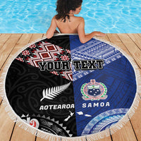 Personalised Aotearoa and Samoa Together Beach Blanket Tatau Art Tattoos-Taniko and Tukutuku with Maori Pattern LT03 - Polynesian Pride