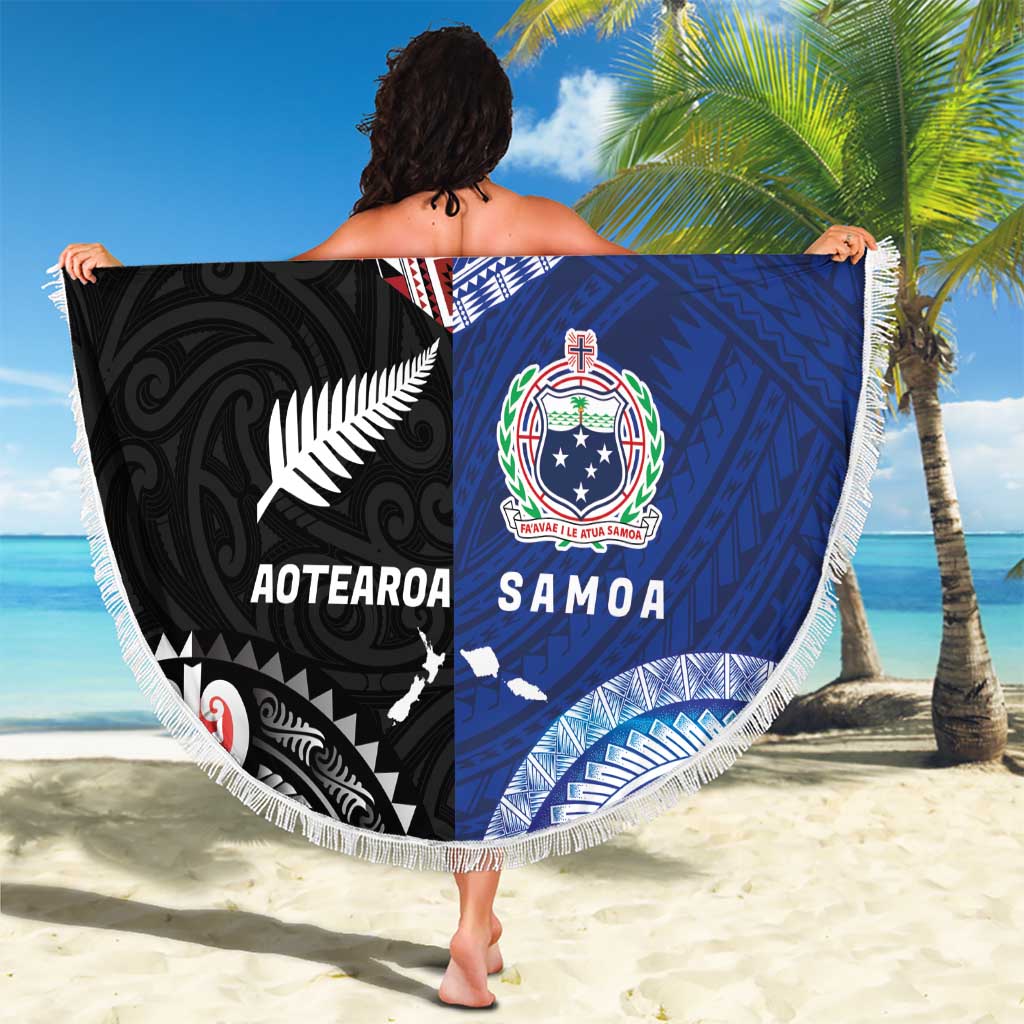 Personalised Aotearoa and Samoa Together Beach Blanket Tatau Art Tattoos-Taniko and Tukutuku with Maori Pattern LT03 - Polynesian Pride
