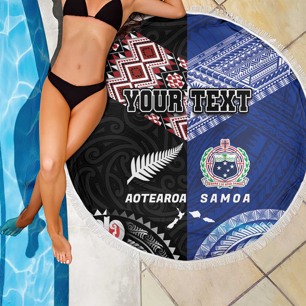 Personalised Aotearoa and Samoa Together Beach Blanket Tatau Art Tattoos-Taniko and Tukutuku with Maori Pattern LT03 - Polynesian Pride