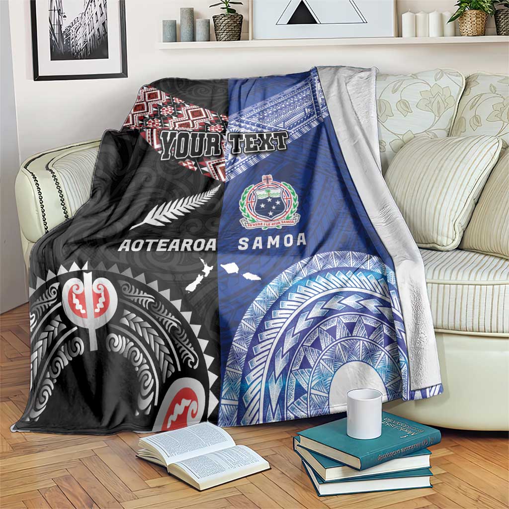 Personalised Aotearoa and Samoa Together Blanket Tatau Art Tattoos-Taniko and Tukutuku with Maori Pattern LT03 Black - Polynesian Pride