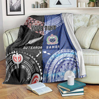 Personalised Aotearoa and Samoa Together Blanket Tatau Art Tattoos-Taniko and Tukutuku with Maori Pattern LT03 Black - Polynesian Pride