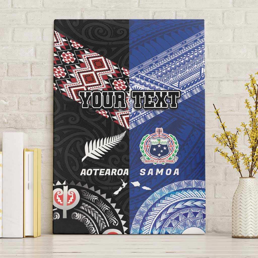 Personalised Aotearoa and Samoa Together Canvas Wall Art Tatau Art Tattoos-Taniko and Tukutuku with Maori Pattern LT03 Without Frame Black - Polynesian Pride