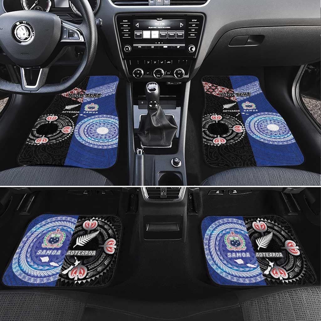 Personalised Aotearoa and Samoa Together Car Mats Tatau Art Tattoos-Taniko and Tukutuku with Maori Pattern LT03 Set 4pcs Black - Polynesian Pride