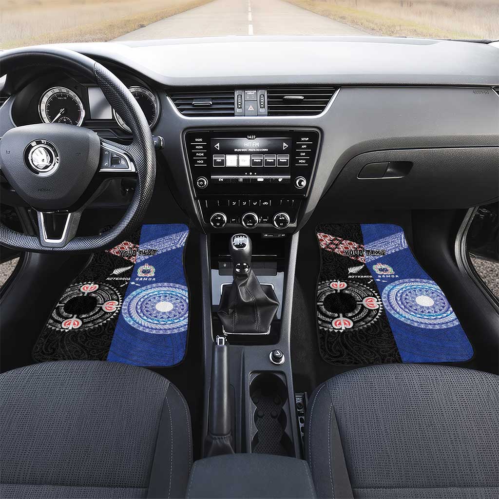 Personalised Aotearoa and Samoa Together Car Mats Tatau Art Tattoos-Taniko and Tukutuku with Maori Pattern LT03 Set 2pcs - Front Black - Polynesian Pride