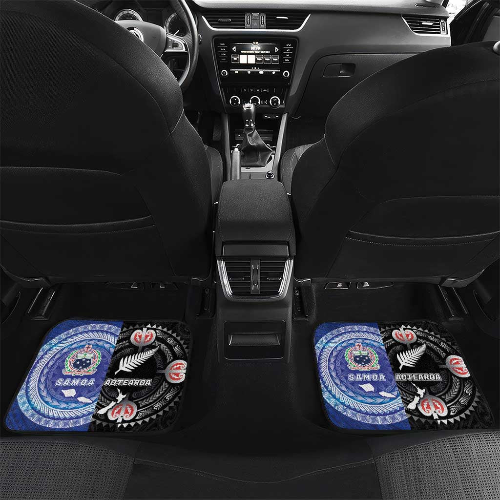 Personalised Aotearoa and Samoa Together Car Mats Tatau Art Tattoos-Taniko and Tukutuku with Maori Pattern LT03 Set 2pcs - Back Black - Polynesian Pride