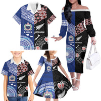 Personalised Aotearoa and Samoa Together Family Matching Off The Shoulder Long Sleeve Dress and Hawaiian Shirt Tatau Art Tattoos-Taniko and Tukutuku with Maori Pattern