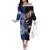 Personalised Aotearoa and Samoa Together Family Matching Off The Shoulder Long Sleeve Dress and Hawaiian Shirt Tatau Art Tattoos-Taniko and Tukutuku with Maori Pattern