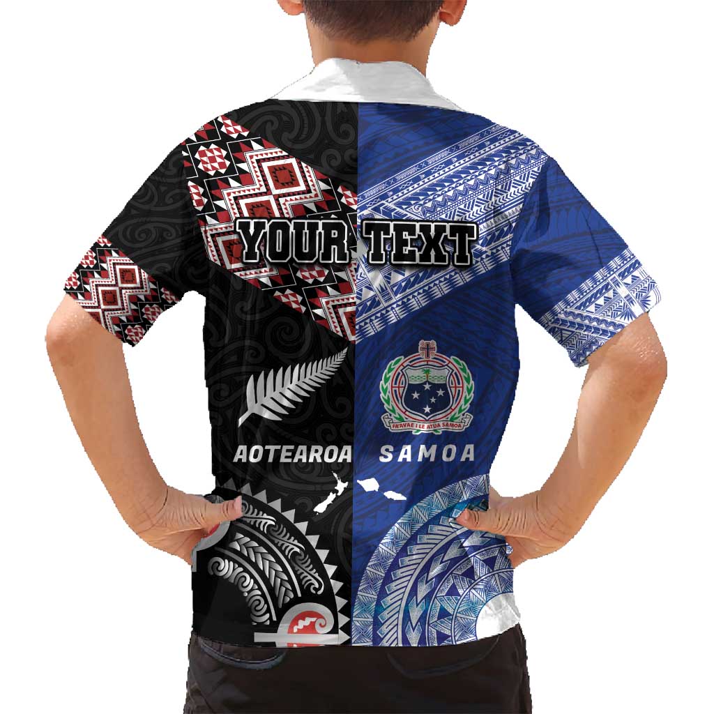 Personalised Aotearoa and Samoa Together Family Matching Off Shoulder Maxi Dress and Hawaiian Shirt Tatau Art Tattoos-Taniko and Tukutuku with Maori Pattern