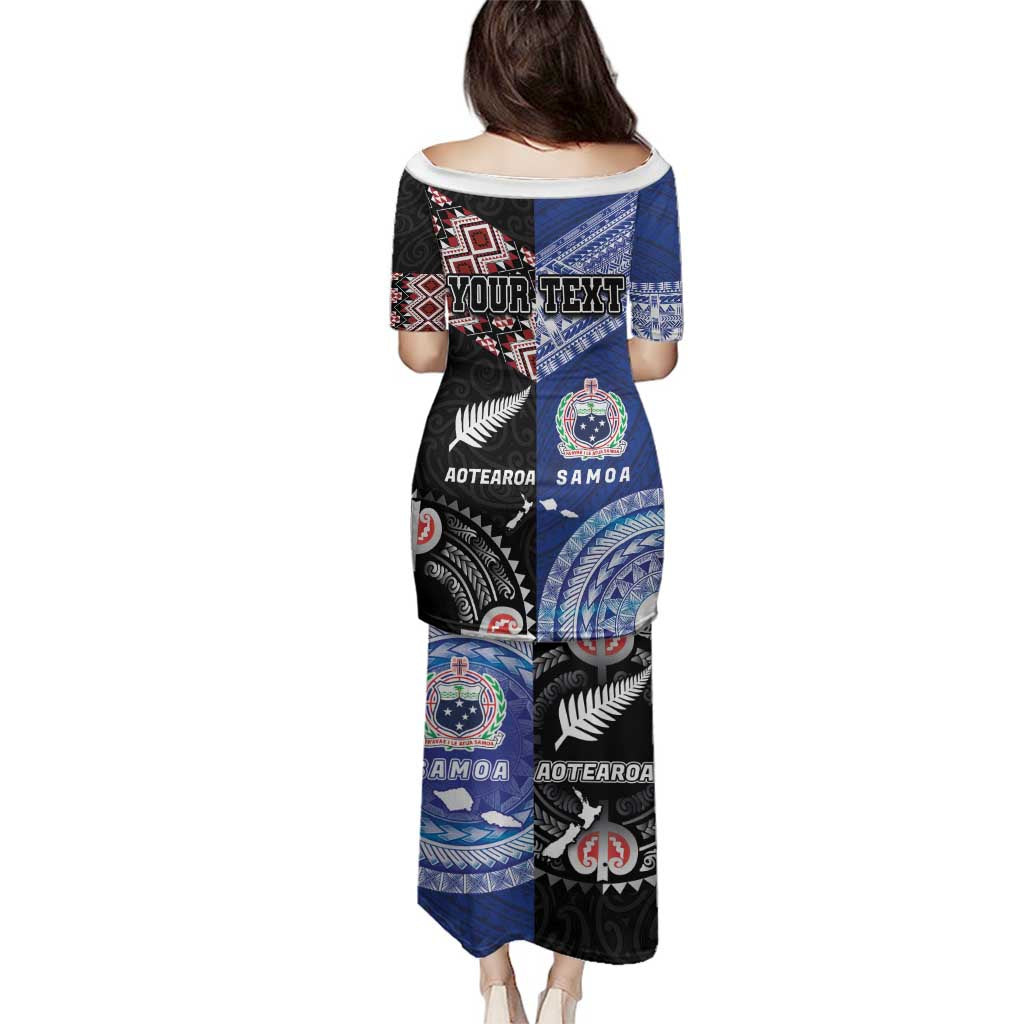 Personalised Aotearoa and Samoa Together Family Matching Puletasi and Hawaiian Shirt Tatau Art Tattoos-Taniko and Tukutuku with Maori Pattern