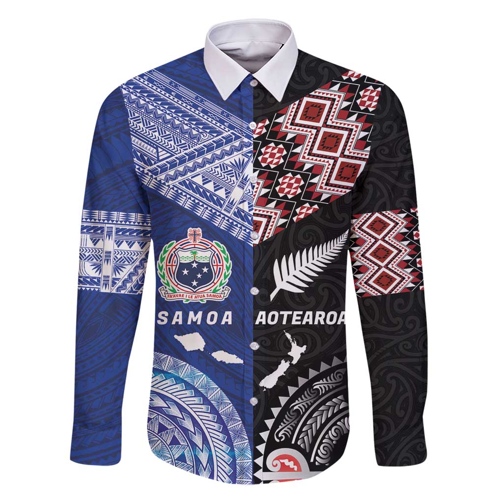 Personalised Aotearoa and Samoa Together Family Matching Tank Maxi Dress and Hawaiian Shirt Tatau Art Tattoos-Taniko and Tukutuku with Maori Pattern