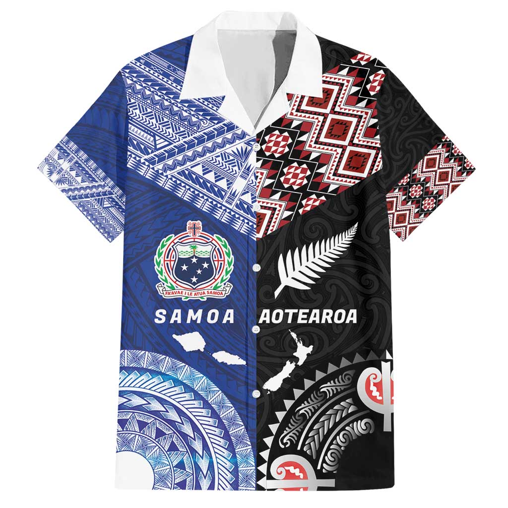Personalised Aotearoa and Samoa Together Hawaiian Shirt Tatau Art Tattoos-Taniko and Tukutuku with Maori Pattern LT03 Black - Polynesian Pride