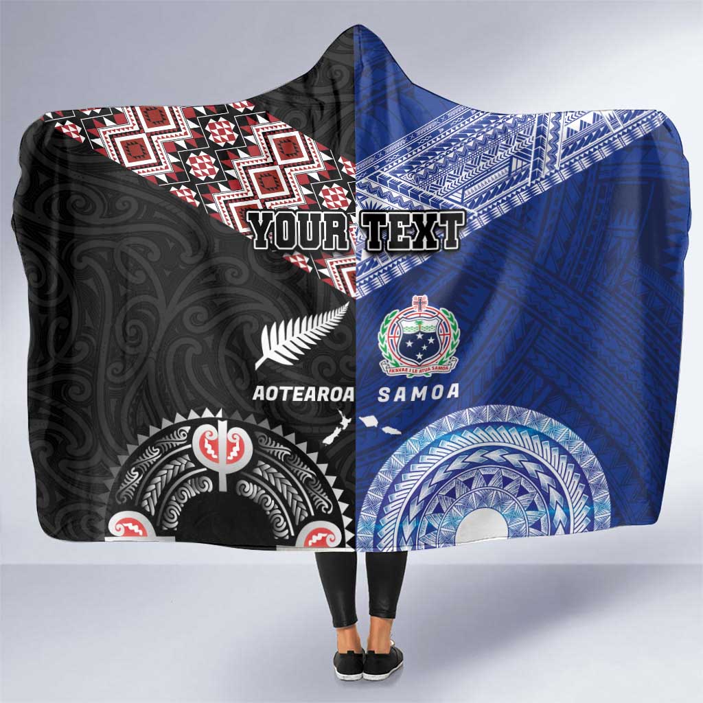 Personalised Aotearoa and Samoa Together Hooded Blanket Tatau Art Tattoos-Taniko and Tukutuku with Maori Pattern LT03 One Size Black - Polynesian Pride