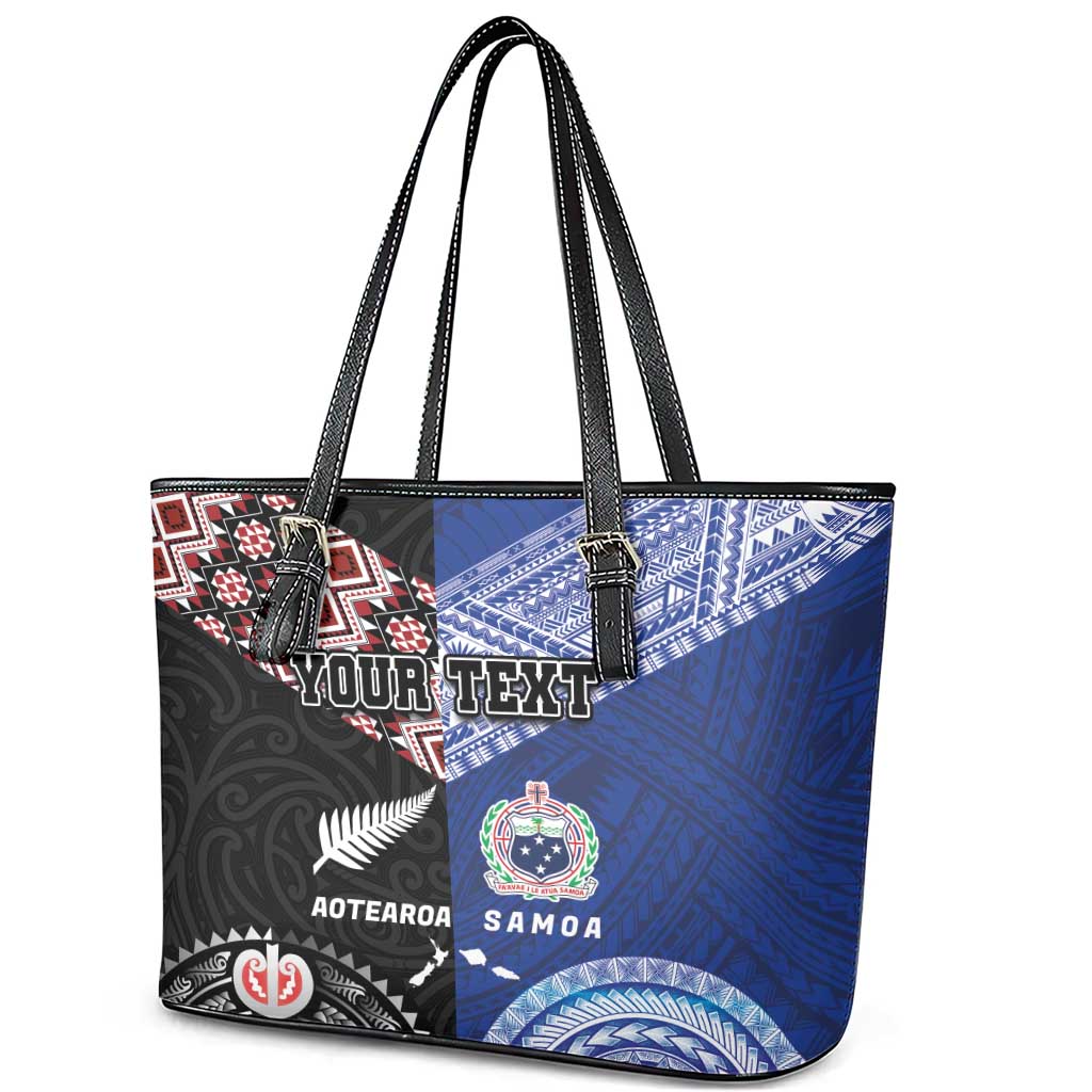 Personalised Aotearoa and Samoa Together Leather Tote Bag Tatau Art Tattoos-Taniko and Tukutuku with Maori Pattern LT03 - Polynesian Pride