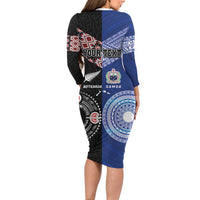 Personalised Aotearoa and Samoa Together Long Sleeve Bodycon Dress Tatau Art Tattoos-Taniko and Tukutuku with Maori Pattern