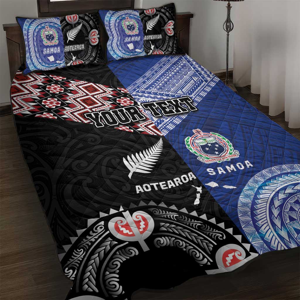 Personalised Aotearoa and Samoa Together Quilt Bed Set Tatau Art Tattoos-Taniko and Tukutuku with Maori Pattern LT03 Black - Polynesian Pride