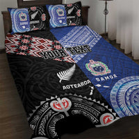 Personalised Aotearoa and Samoa Together Quilt Bed Set Tatau Art Tattoos-Taniko and Tukutuku with Maori Pattern LT03 Black - Polynesian Pride