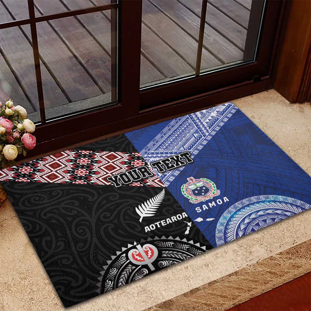 Personalised Aotearoa and Samoa Together Rubber Doormat Tatau Art Tattoos-Taniko and Tukutuku with Maori Pattern LT03 - Polynesian Pride