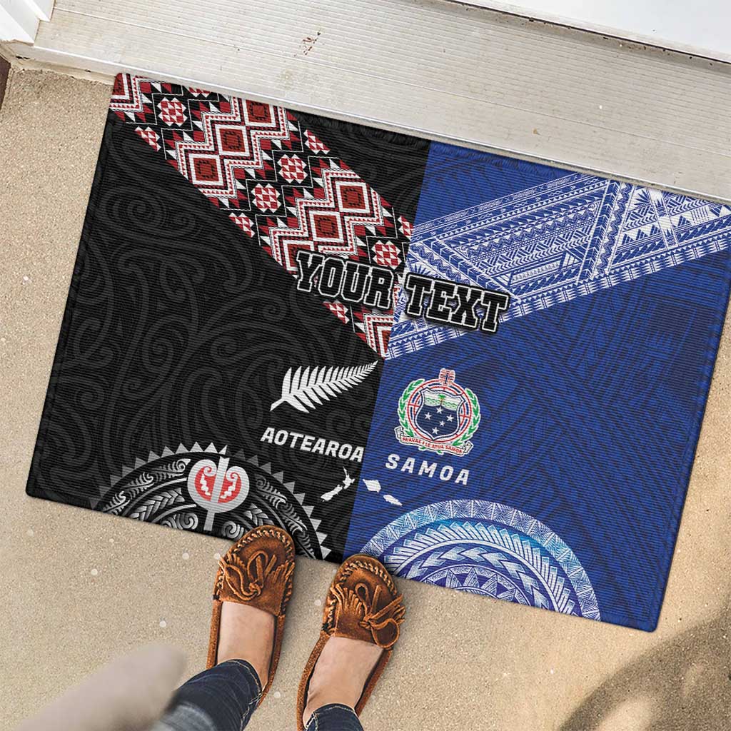 Personalised Aotearoa and Samoa Together Rubber Doormat Tatau Art Tattoos-Taniko and Tukutuku with Maori Pattern LT03 - Polynesian Pride
