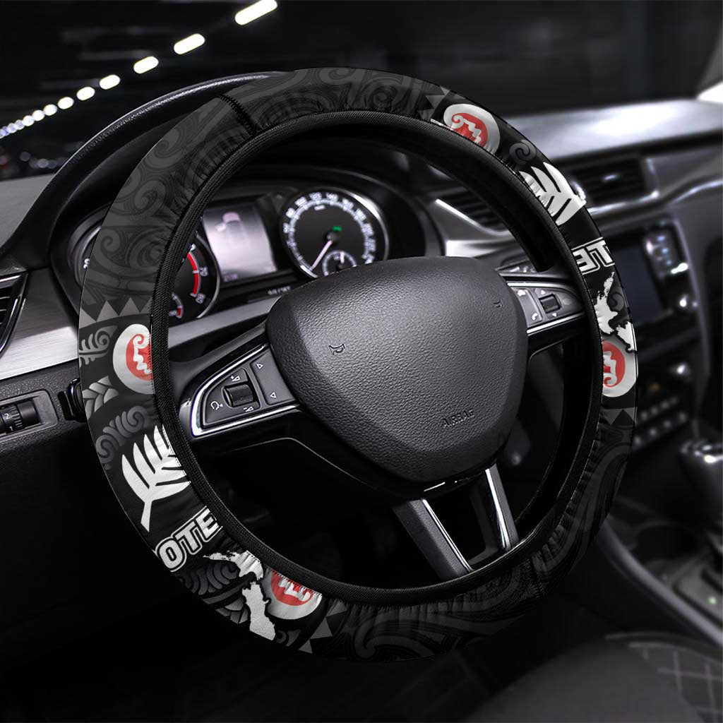 Aotearoa and Samoa Together Steering Wheel Cover Tatau Art Tattoos-Taniko and Tukutuku with Maori Pattern LT03 Universal Fit Black - Polynesian Pride