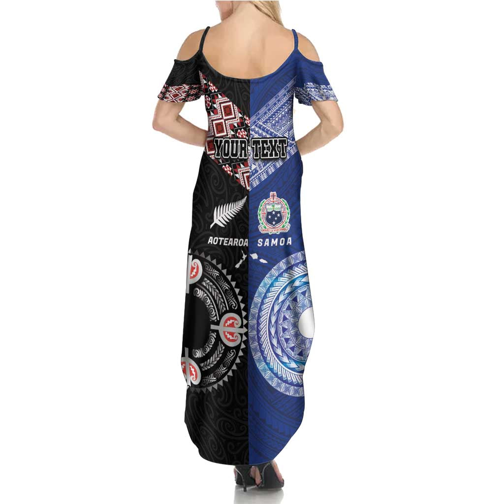 Personalised Aotearoa and Samoa Together Summer Maxi Dress Tatau Art Tattoos-Taniko and Tukutuku with Maori Pattern LT03 - Polynesian Pride
