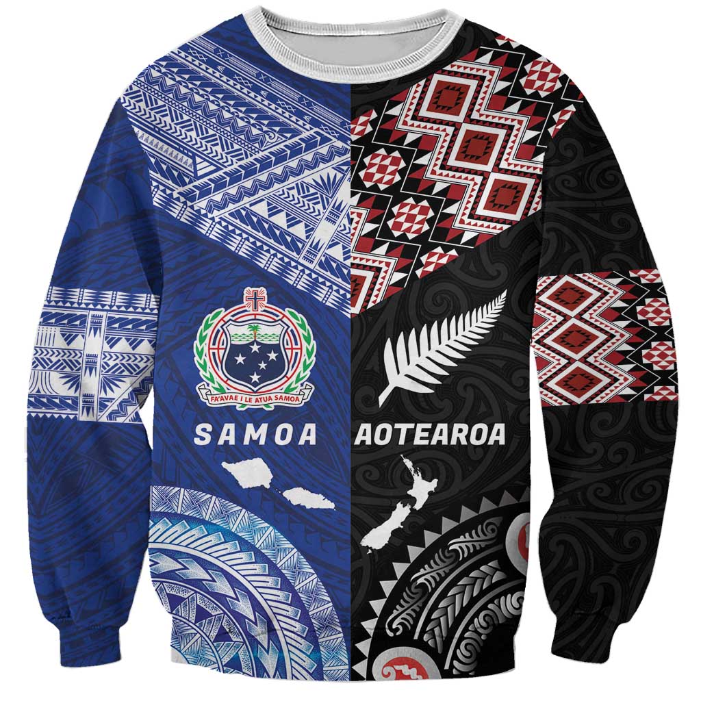 Personalised Aotearoa and Samoa Together Sweatshirt Tatau Art Tattoos-Taniko and Tukutuku with Maori Pattern LT03 Unisex Black - Polynesian Pride