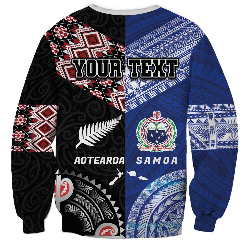 Personalised Aotearoa and Samoa Together Sweatshirt Tatau Art Tattoos-Taniko and Tukutuku with Maori Pattern LT03 - Polynesian Pride