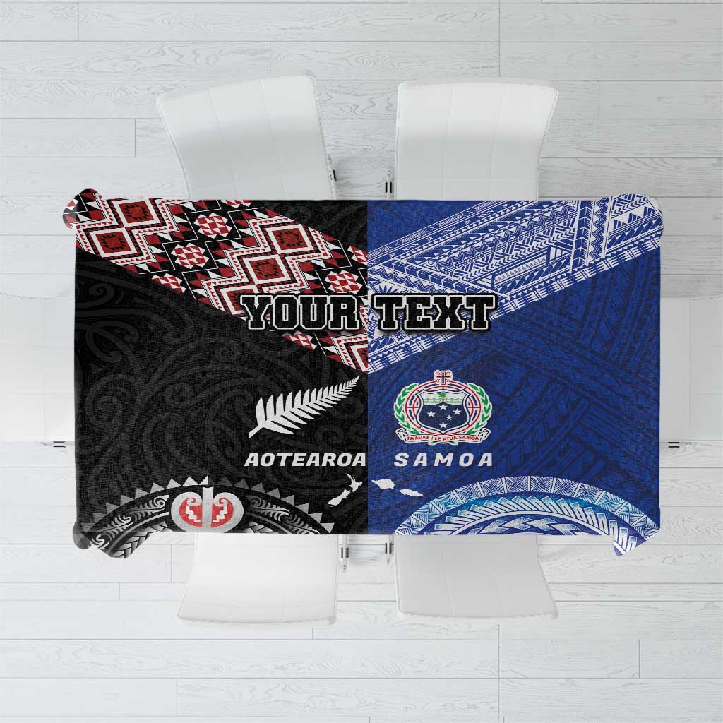 Personalised Aotearoa and Samoa Together Tablecloth Tatau Art Tattoos-Taniko and Tukutuku with Maori Pattern LT03 Black - Polynesian Pride