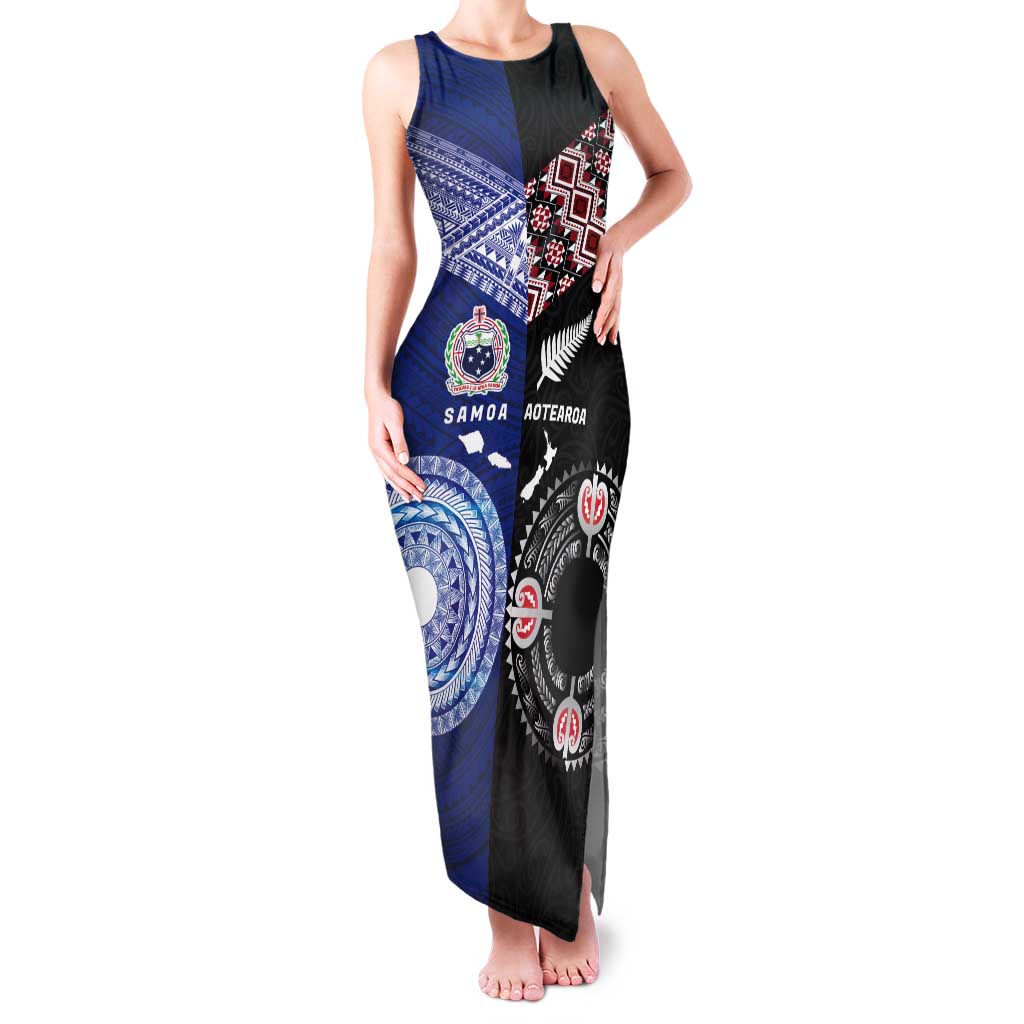 Personalised Aotearoa and Samoa Together Tank Maxi Dress Tatau Art Tattoos-Taniko and Tukutuku with Maori Pattern