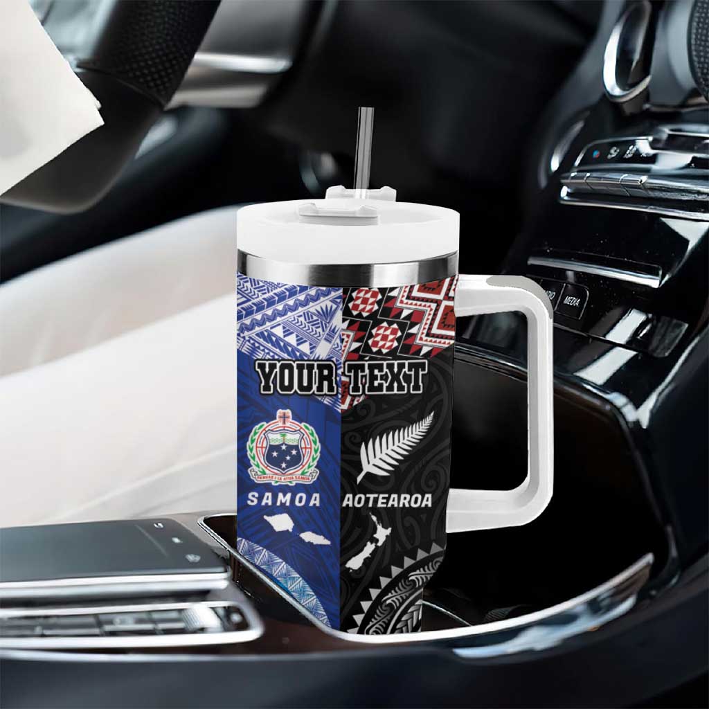 Personalised Aotearoa and Samoa Together Tumbler With Handle Tatau Art Tattoos-Taniko and Tukutuku with Maori Pattern