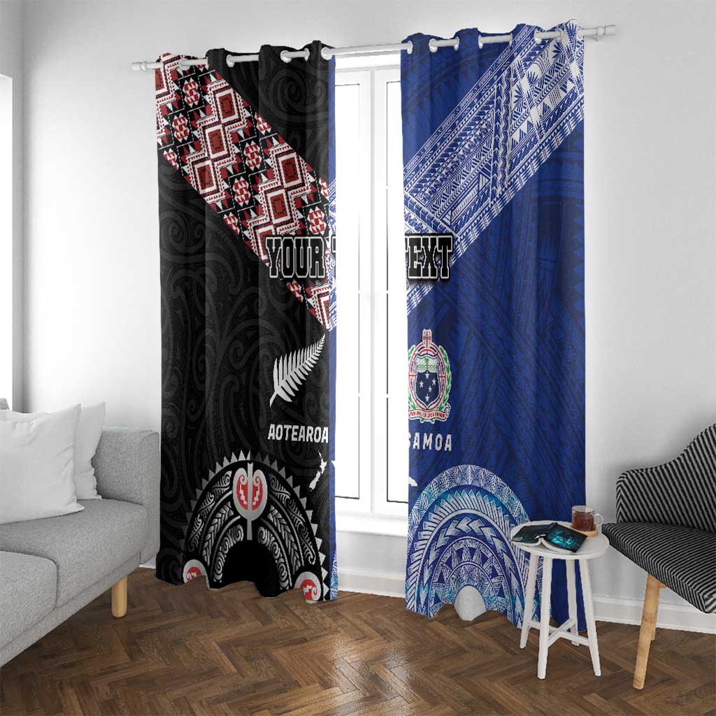 Personalised Aotearoa and Samoa Together Window Curtain Tatau Art Tattoos-Taniko and Tukutuku with Maori Pattern LT03 With Grommets Black - Polynesian Pride