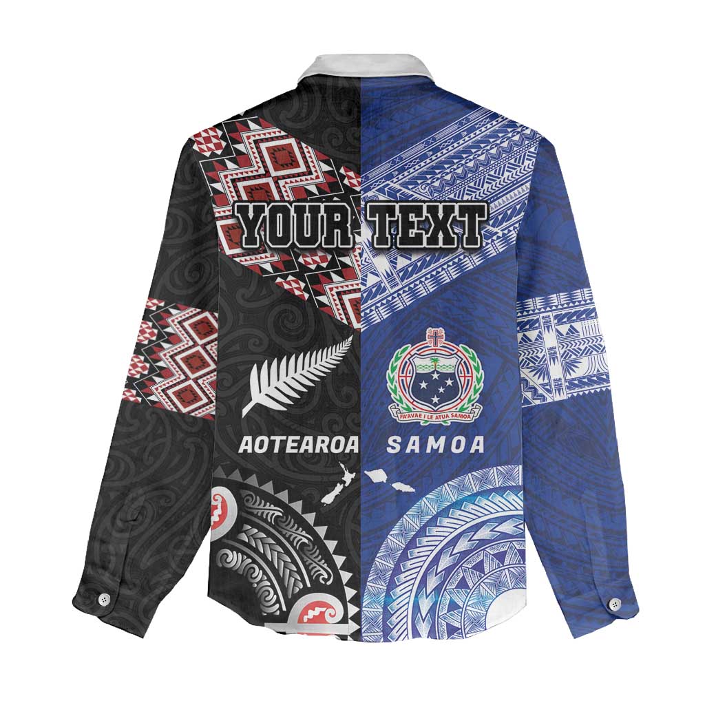 Personalised Aotearoa and Samoa Together Women Casual Shirt Tatau Art Tattoos-Taniko and Tukutuku with Maori Pattern
