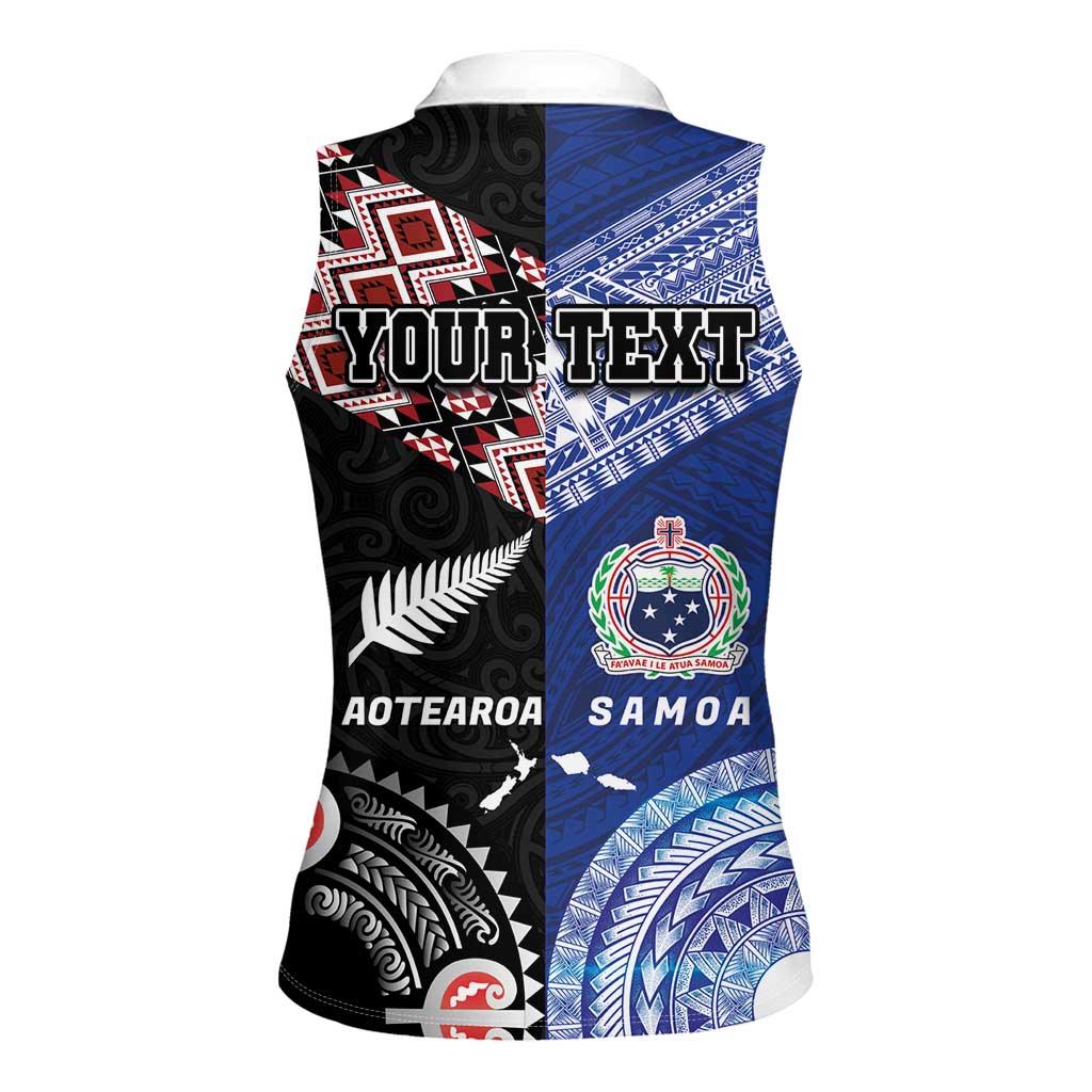 Personalised Aotearoa and Samoa Together Women Sleeveless Polo Shirt Tatau Art Tattoos-Taniko and Tukutuku with Maori Pattern