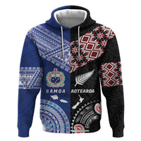 Personalised Aotearoa and Samoa Together Zip Hoodie Tatau Art Tattoos-Taniko and Tukutuku with Maori Pattern