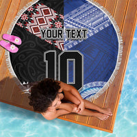 Custom Aotearoa and Samoa Rugby Beach Blanket Maori Warrior and Teuila Emblem-Tatau with Taniko Art