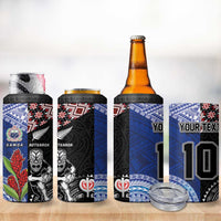 Custom Aotearoa and Samoa Rugby 4 in 1 Can Cooler Tumbler Maori Warrior and Teuila Emblem-Tatau with Taniko Art