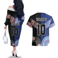 Custom Aotearoa and Samoa Rugby Couples Matching Off The Shoulder Long Sleeve Dress and Hawaiian Shirt Maori Warrior and Teuila Emblem-Tatau with Taniko Art