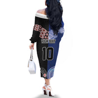 Custom Aotearoa and Samoa Rugby Family Matching Off The Shoulder Long Sleeve Dress and Hawaiian Shirt Maori Warrior and Teuila Emblem-Tatau with Taniko Art