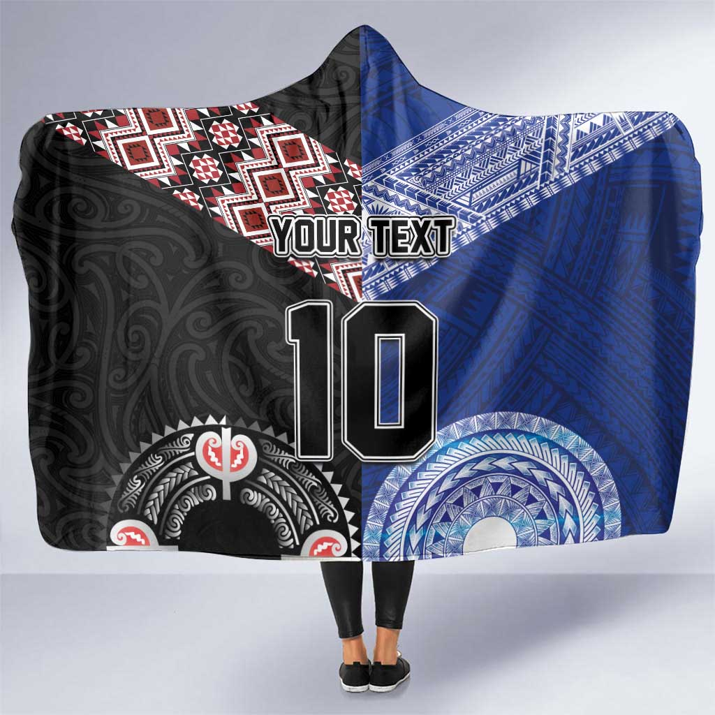 Custom Aotearoa and Samoa Rugby Hooded Blanket Maori Warrior and Teuila Emblem-Tatau with Taniko Art