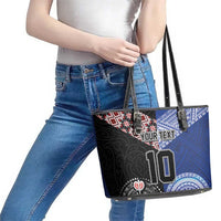 Custom Aotearoa and Samoa Rugby Leather Tote Bag Maori Warrior and Teuila Emblem-Tatau with Taniko Art