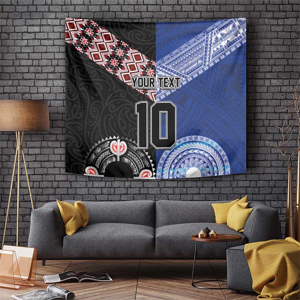 Custom Aotearoa and Samoa Rugby Tapestry Maori Warrior and Teuila Emblem-Tatau with Taniko Art