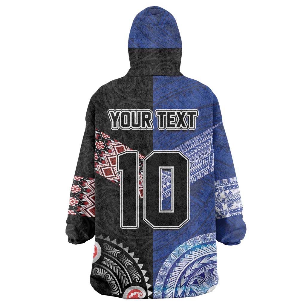 Custom Aotearoa and Samoa Rugby Wearable Blanket Hoodie Maori Warrior and Teuila Emblem-Tatau with Taniko Art