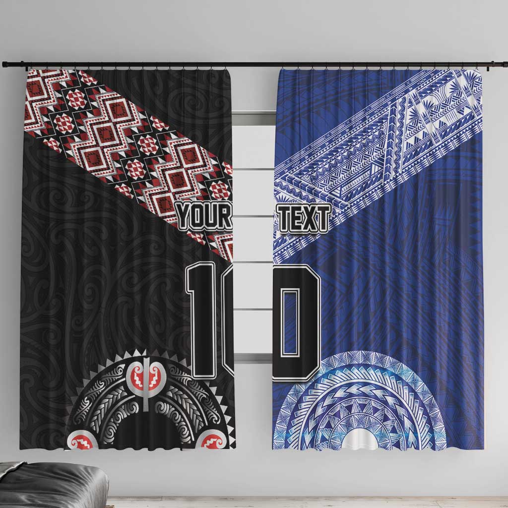 Custom Aotearoa and Samoa Rugby Window Curtain Maori Warrior and Teuila Emblem-Tatau with Taniko Art