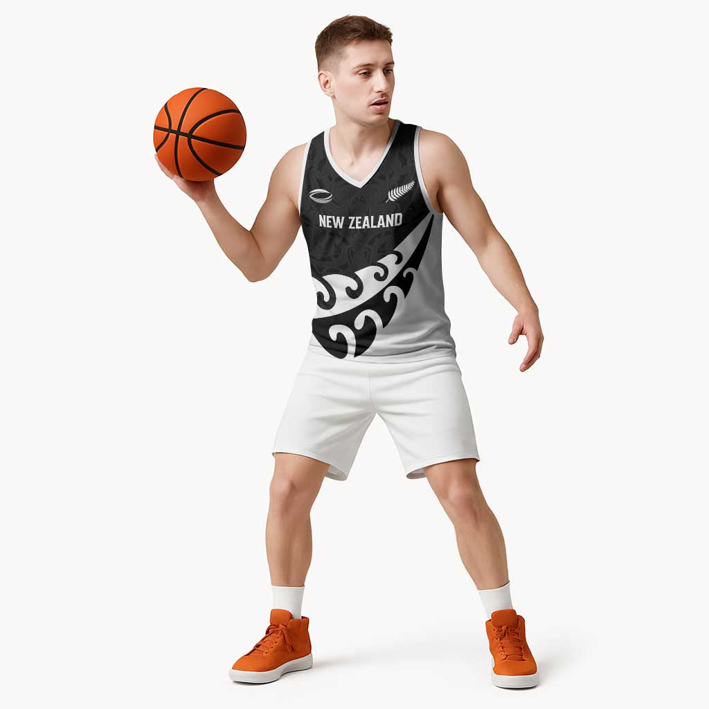Custom NZ Rugby Basketball Jersey Koru and Silver Fern Sporty Style