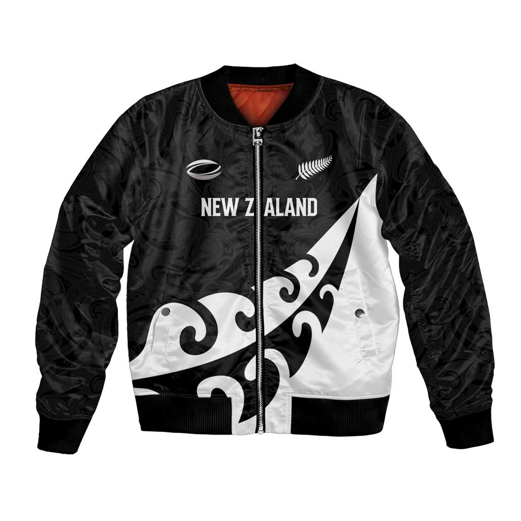 Custom NZ Rugby Bomber Jacket Koru and Silver Fern Sporty Style LT03 Unisex Black - Polynesian Pride
