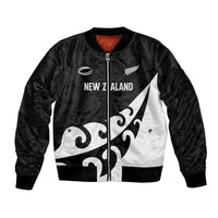Custom NZ Rugby Bomber Jacket Koru and Silver Fern Sporty Style LT03 Unisex Black - Polynesian Pride