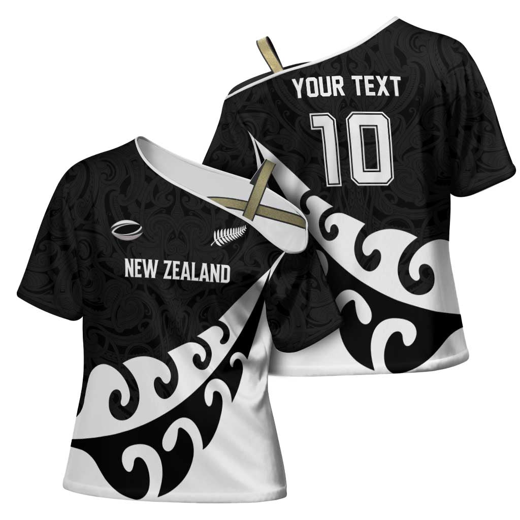 Custom NZ Rugby Cross Shoulder Shirt Koru and Silver Fern Sporty Style LT03 - Polynesian Pride