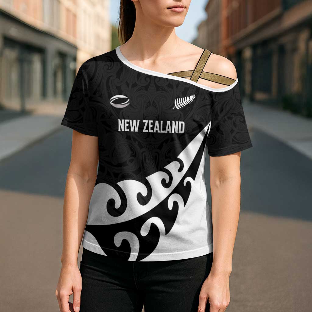 Custom NZ Rugby Cross Shoulder Shirt Koru and Silver Fern Sporty Style LT03 - Polynesian Pride