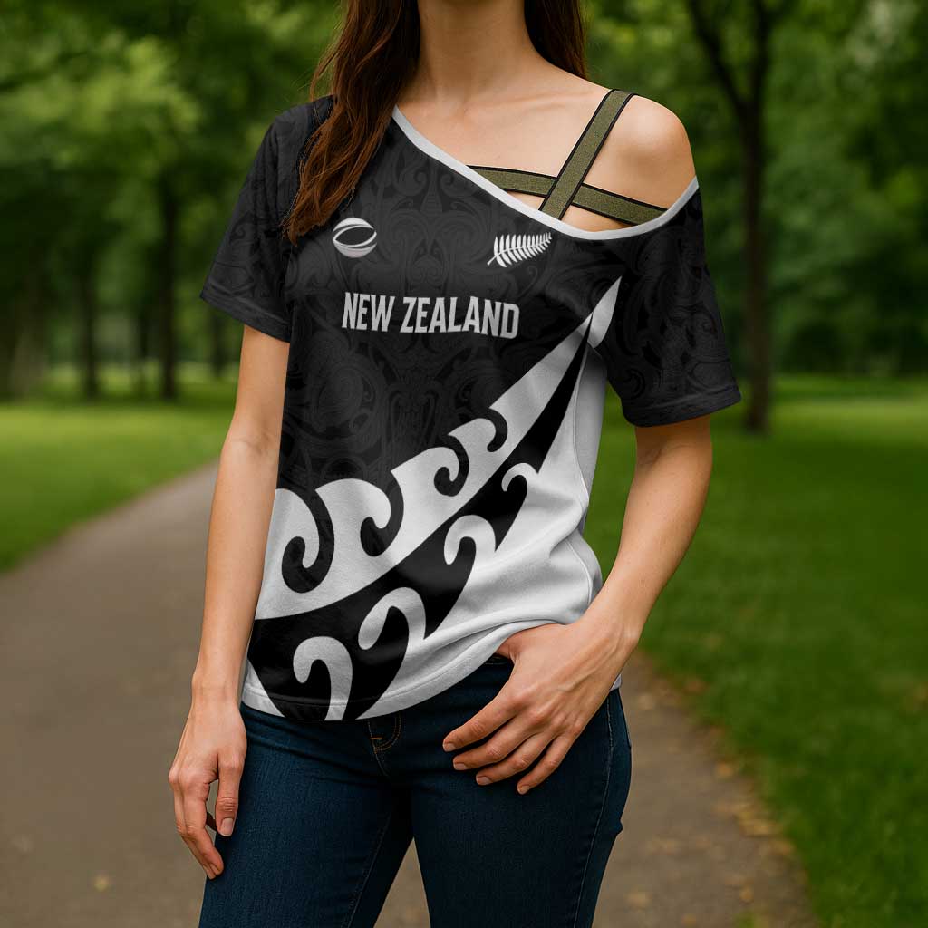 Custom NZ Rugby Cross Shoulder Shirt Koru and Silver Fern Sporty Style LT03 - Polynesian Pride
